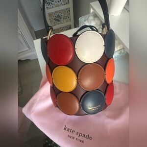 Kate Spade Multicolor Circle Patch Leather Bucket Bag - Brown/Red/Yellow/Blue